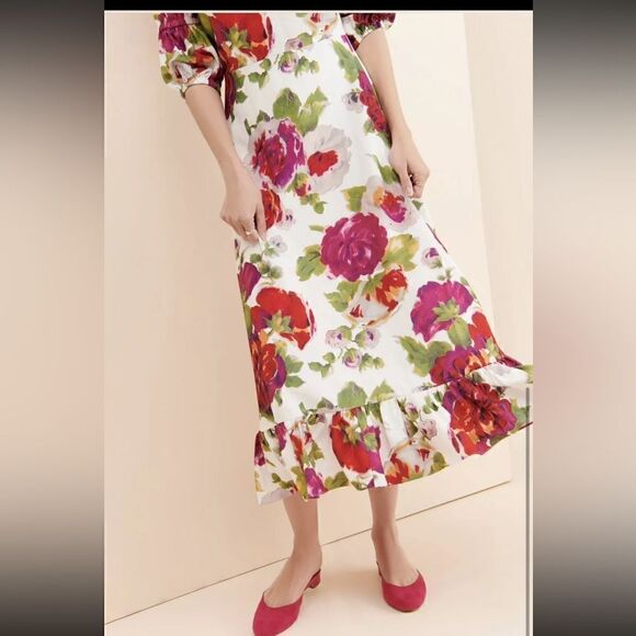 Anthropologie La Maison Talulah Womens M/L Floral Puff Sleeve Corset Midi Dress - Picture 2 of 14